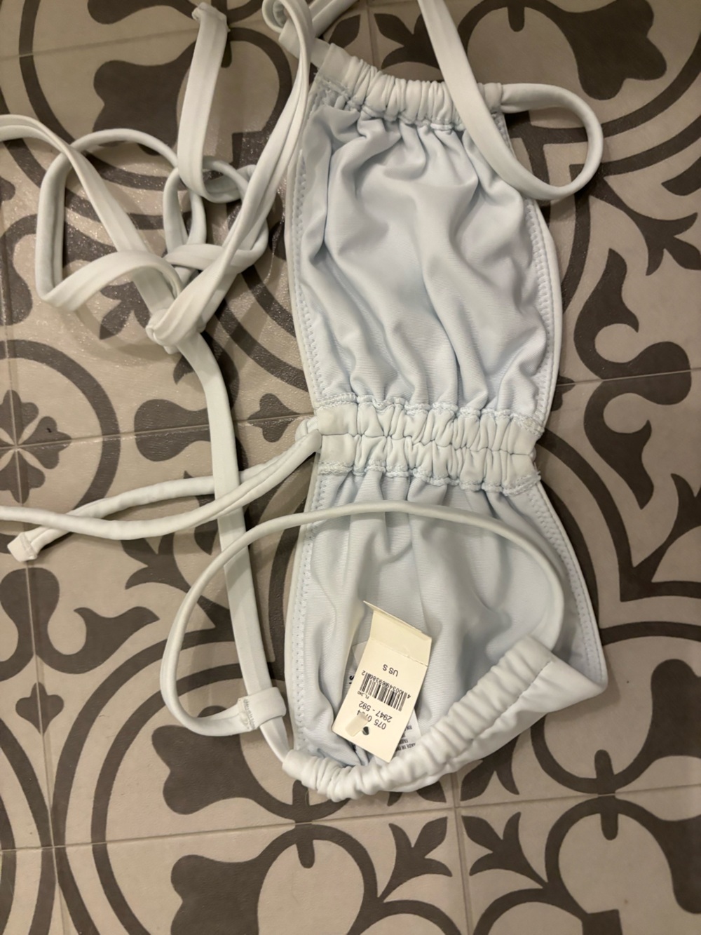 Aerie Light Blue Ruched String Bikini Top Size Small NWT
